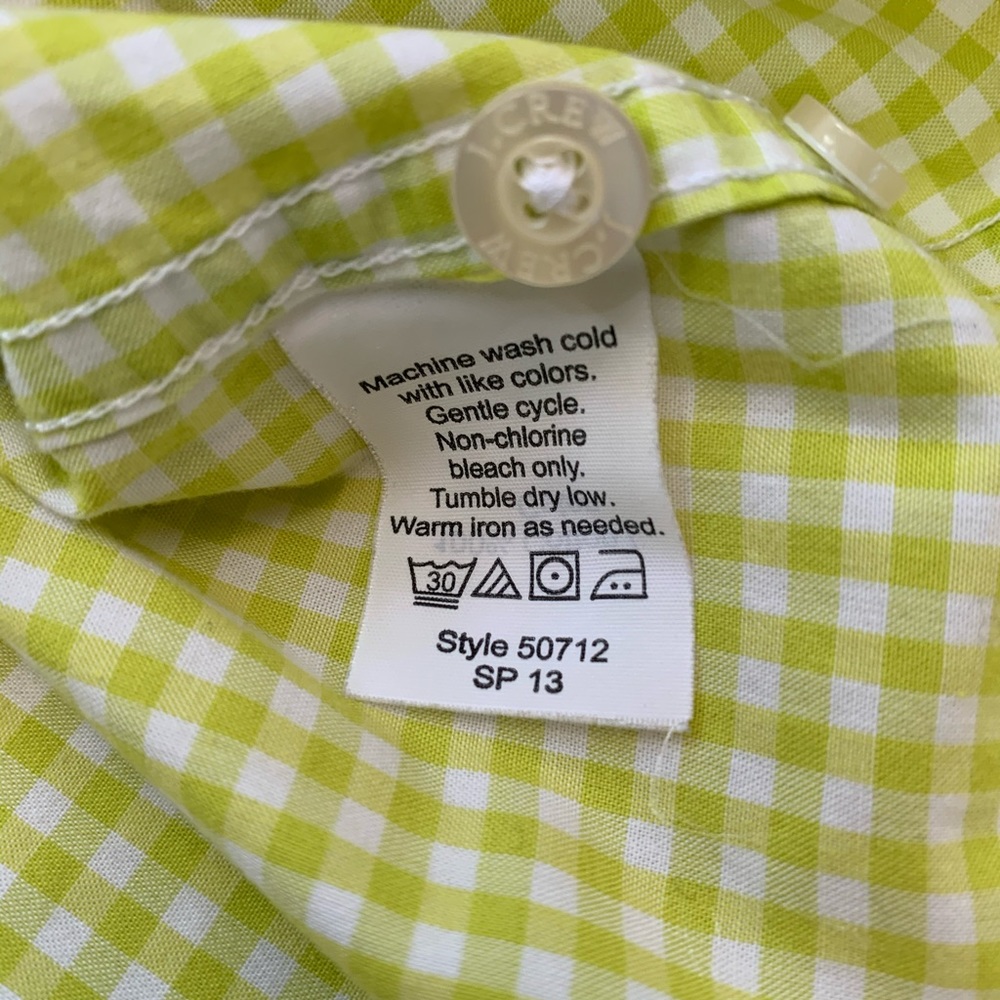 J. Crew Lime Green Gingham Button-Down Casual Shirt - Picture 6 of 8